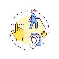 Sensory disabilities multi color concept icon. Perception impairment, medical care. Round shape line illustration. Abstract idea. Graphic design. Easy to use in infographic, presentation vector