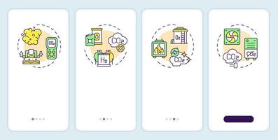 Carbon capture technologies onboarding mobile app screen. Walkthrough 4 steps editable graphic instructions with linear concepts. UI, UX, GUI template vector