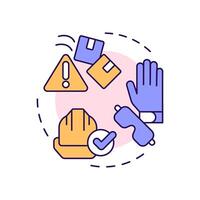 Protective work equipment multi color concept icon. Labor tools, ppe. Workplace safety. Round shape line illustration. Abstract idea. Graphic design. Easy to use in infographic, presentation vector