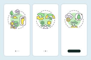 Carbon emission commitments onboarding mobile app screen. Walkthrough 3 steps editable graphic instructions with linear concepts. UI, UX, GUI template vector
