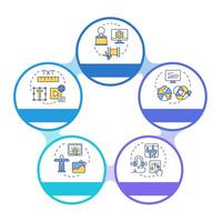 Movie post-production process infographic circles flowchart. Entertainment, cinematography. Visualization diagram with 5 steps. Circular info graphic editable vector