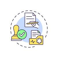 Filing workers compensation claim multi color concept icon. Healthcare insurance, medical report. Round shape line illustration. Abstract idea. Graphic design. Easy to use in infographic vector