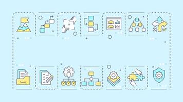 Procedures soft blue word concept. Efficiency metrics. Task management, organization. Typography banner. Illustrationwith title text, editable icons color vector