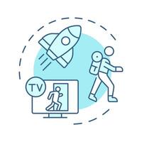 Character departure multi color concept icon. Hero journey, storytelling. Narrative structure. Round shape line illustration. Abstract idea. Graphic design. Easy to use in infographic, presentation vector