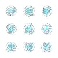 Standard operating procedures soft blue concept icons. Regulatory compliance, task management. Icon pack. Round shape illustrations for infographic, presentation. Abstract idea vector