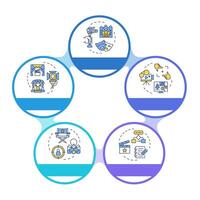 Movie narrative techniques infographic circles flowchart. Script writing, storyboard. Visualization diagram with 5 steps. Circular info graphic editable vector