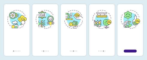Carbon capture onboarding mobile app screen. Co2 emission. Walkthrough 5 steps editable graphic instructions with linear concepts. UI, UX, GUI template vector