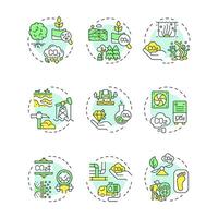 Carbon sequestration multi color concept icons. Co2 emission, forestation. Greenhouse gas. Icon pack. Round shape illustrations for infographic, presentation. Abstract idea vector