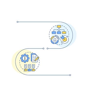 Standard operating procedure types infographic vertical sequence. Organization, performance. Visualization infochart with 4 steps. Circles workflow