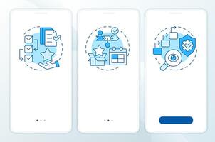 SFC phases blue onboarding mobile app screen. Management, control. Walkthrough 3 steps editable graphic instructions with linear concepts. UI, UX, GUI template vector