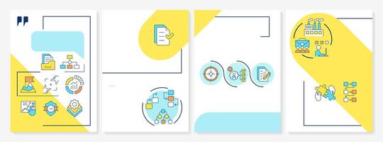 Standard operating procedure blue and yellow brochure template. Leaflet design with linear icons. Editable 4 layouts for presentation, annual reports vector