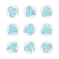ABM soft blue concept icons. Advertisement strategy, personalization. Targeted marketing. Icon pack. Round shape illustrations for infographic, presentation. Abstract idea vector