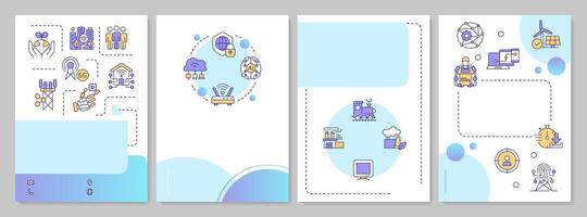 Industry 5.0 blue circle brochure template. Leaflet design with linear icons. Editable 4 layouts for presentation, annual reports vector