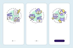 production process onboarding mobile app screen. Walkthrough 3 steps editable graphic instructions with linear concepts. UI, UX, GUI template vector