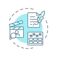 Film pre-production multi color concept icon. Cinematography, entertainment. Filmmaking, planning. Round shape line illustration. Abstract idea. Graphic design. Easy to use in infographic vector