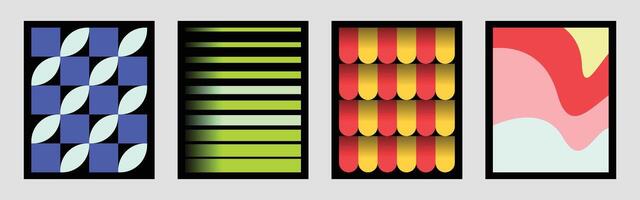 Abstract geometric poster design set. Postmodern cover template. Colorful geometry shapes background copy space. Suitable for advertisement, branding, presentation, or social media template. vector