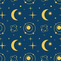 Sparkle star moon galaxy doodle seamless pattern background for wallpaper wrapping prediction and astrology vector