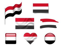 Yemen flag set of icons. flag of Yemen, symbol. Set of Yemen flags button, brush, waved, heart. vector