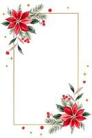 Christmas frame with watercolor fir branches, christmas flower and place for text. Xmas botanical card. vector