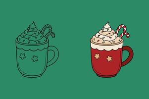 Christmas Cocoa Mug with Whipped Cream for Coloring Book vector