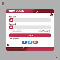 login form template with red color and modern vector