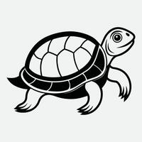 A turtle is shown in a black and white style vector