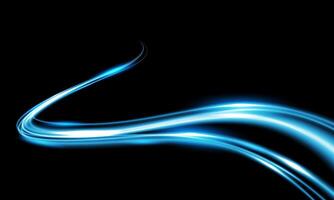 Abstract blue speed light lines neon glowing circle round movement on black background vector