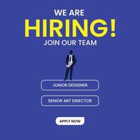 we are hiring join our team with blue color vector