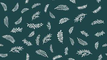 Branches pattern on green, hand drawn, . vector