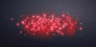 Red magic sparks and dust stars. Red glow flare light effect. Christmas light effect. vector
