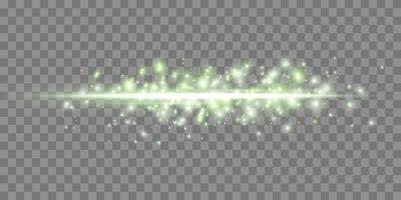 Green horizontal lensflare. Light flash with rays or green spotlight. Glow flare light effect. vector