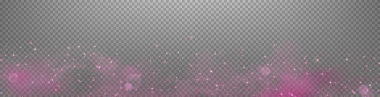 Pink dots, particles, stars, magic sparks with smoke. Glow flare light effect. Pink luminous points in fog. vector