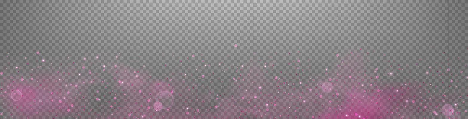 Pink dots, particles, stars, magic sparks with smoke. Glow flare light effect. Pink luminous points in fog.