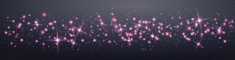 Pink glittering dots, particles, stars magic sparks. Glow flare light effect. Pink luminous points. vector