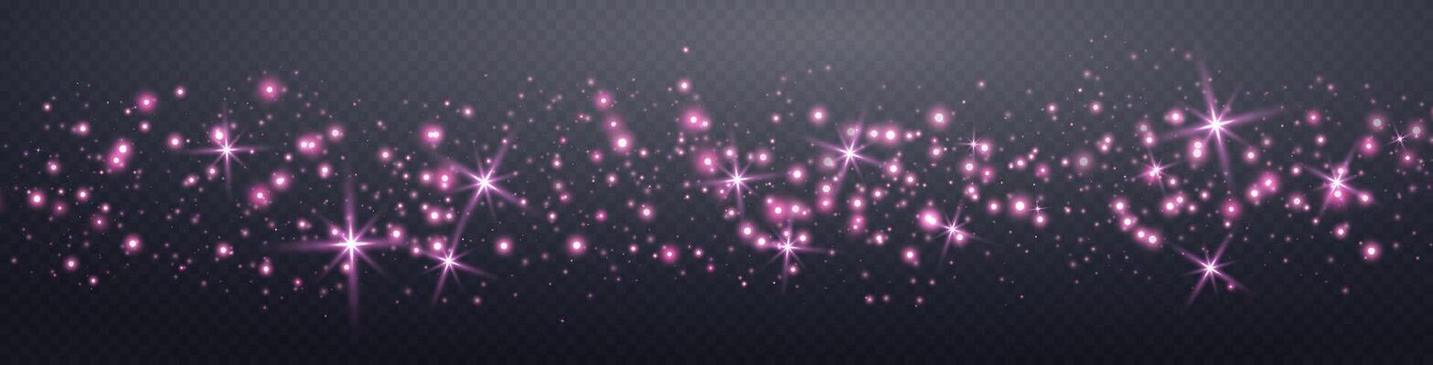 Pink glittering dots, particles, stars magic sparks. Glow flare light effect. Pink luminous points.
