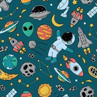 Nursery kids space doodles seamless pattern for wallpaper, stationary, textile prints, wrapping paper, backgrounds, digital paper, etc. EPS 10 vector