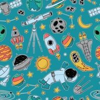 nursery outer space seamless pattern with cute doodles for wallpaper, scrapbooking, textile prints, stationery, wrapping paper, etc. EPS 10 vector