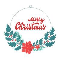 Merry Chrsitmas poster, banner, print, greeting card, invitation template decorated with floral elements and lettering quote. EPS 10 vector