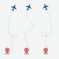 Airplane line path icon. Air plane flight route with line trace. Dashed route travel concept. Plane flight way wallpaper isolated on white background. Aviation track symbol. vector