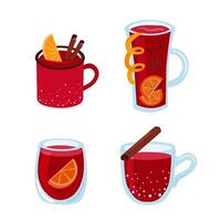 Mulled wine in a glass, mug, cup. Set of illustrations on a white background. vector