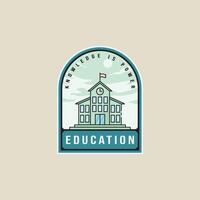 school or university architecture emblem logo line color illustration template icon graphic design. academic building sign or symbol for place of education with badge style concept typography vector