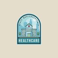 hospital building emblem logo line color illustration template icon graphic design. health care architecture sign or symbol for business or company with badge style typography vector