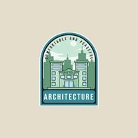 hotel architecture emblem logo line color illustration template icon graphic design. resort building sign or symbol for business travel with badge style concept typography vector