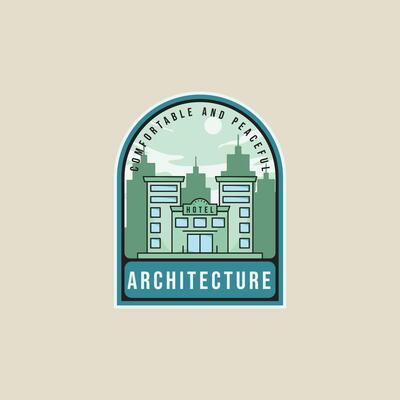 hotel architecture emblem logo line color illustration template icon graphic design. resort building sign or symbol for business travel with badge style concept typography