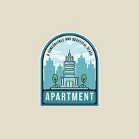 apartment building emblem logo line color illustration template icon graphic design. real estate architecture sign or symbol for business or company environment view concept vector