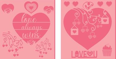 Love always wins and love you 3 layer greeting card. vector