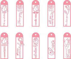 Valentines day cute bookmark bundle with sweet note. vector