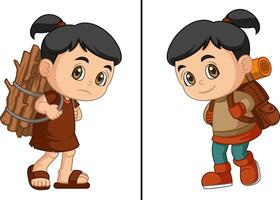 World Day Against Child Labor Concept With Child. Kids working on one side and on another side kids going to adventure vector