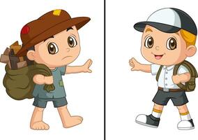 World Day Against Child Labor Concept With Child. Kids working on one side and on another side schoolboy going to school vector