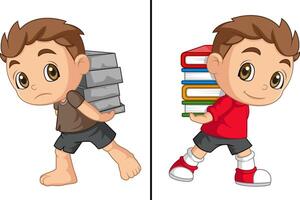 World Day Against Child Labor Concept With Child. Kids working on one side and on another side kids holding books vector